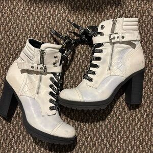 Guess White Lace Up Heeled Boots